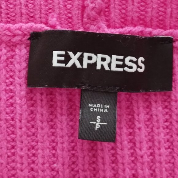 Express | Fuchsia Pink Ruffle Ribbed Oversized Sweater | Size S - Picture 6 of 6